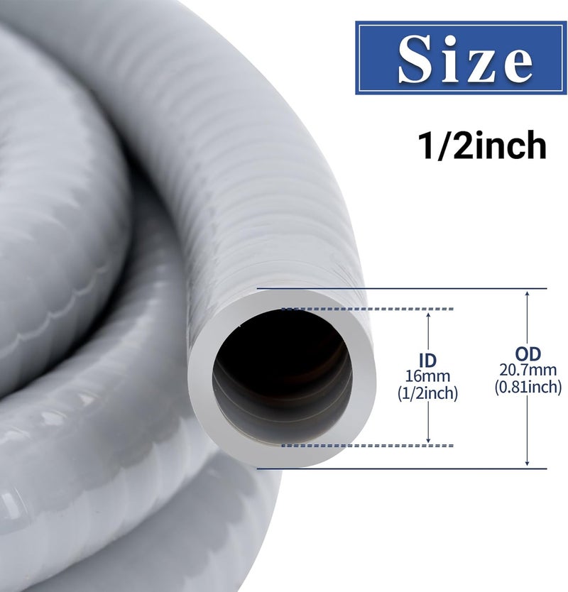 Geowaky 1/2 Inch 25 FT Liquid-Tight Conduit and Connector Kit Non Metallic Flexible Conduit Electrical Kit - 5 Straight and 3 Angle Fittings Included for Electrical Wiring - Image 2